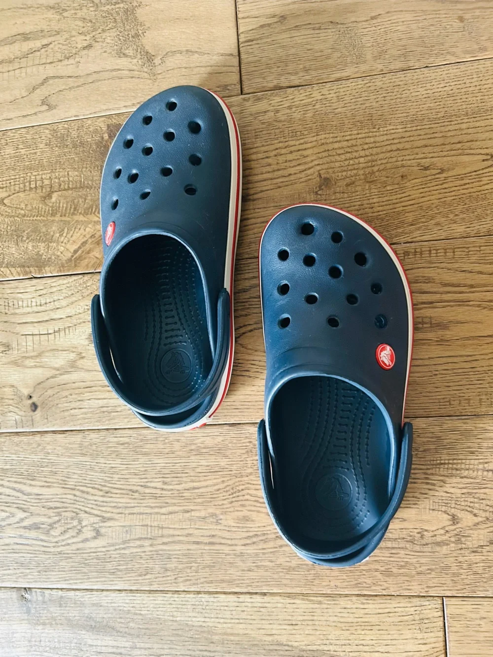 CROCS Kids Navy Clogs with Red and White Trim Size J4
